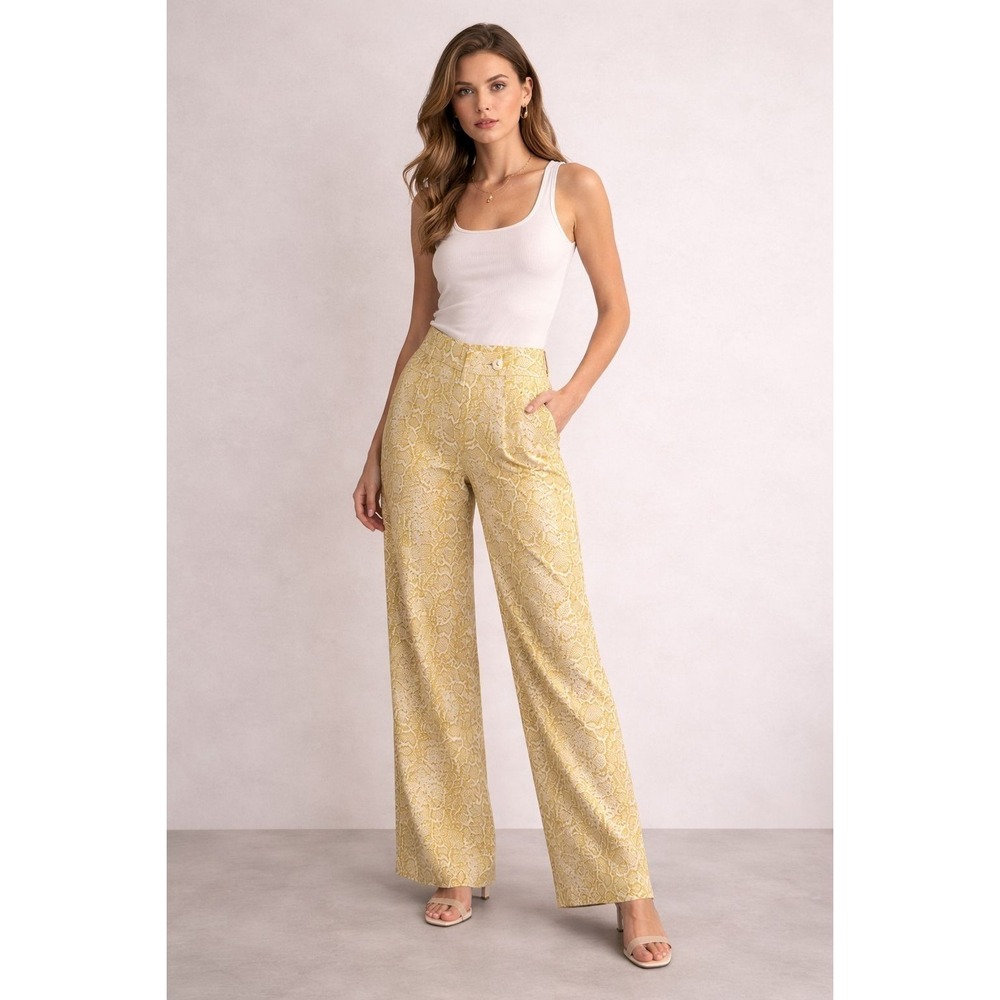 NANUSHKA Women's Wide Leg Snakeskin Pants XS Yellow Relaxed Viscose Trousers